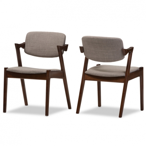 Elegant Dining Chair in Gray Fabric & Dark Walnut Finish