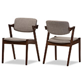 Elegant Dining Chair in Gray Fabric & Dark Walnut Finish