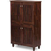 Fernanda 4 Door Shoe Storage Cabinet in Dark Brown Finish