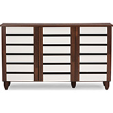 Gisela 3 Door Shoe Cabinet in Oak Finish & White