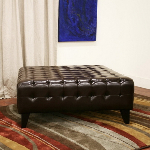 Pemberly Square Ottoman in Dark Brown Bonded Leather