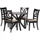 Julia 5 Piece Round Dining Set in Dark Wood & Sand Fabric