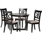 Penny 5 Piece Round Dining Set in Dark Brown Wood & Sand Fabric