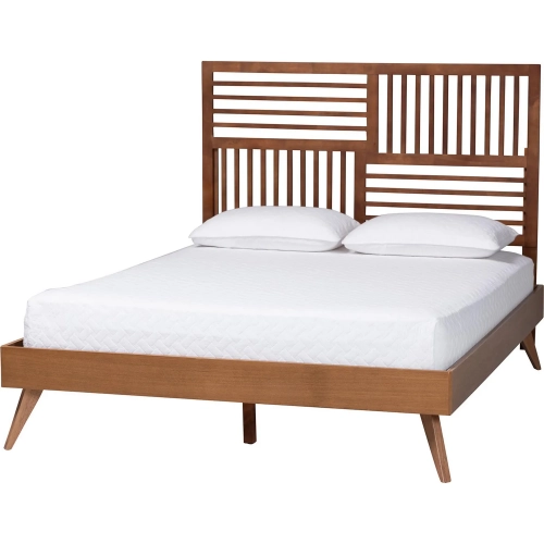 Gemma King Platform Bed w/ Slatted Wood Headboard in Ash Walnut Finish