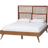 Gemma King Platform Bed w/ Slatted Wood Headboard in Ash Walnut Finish