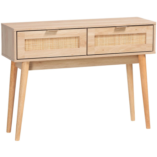 Baird 2 Drawer Console Table in Light Oak Finish Wood & Rattan