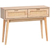 Baird 2 Drawer Console Table in Light Oak Finish Wood & Rattan