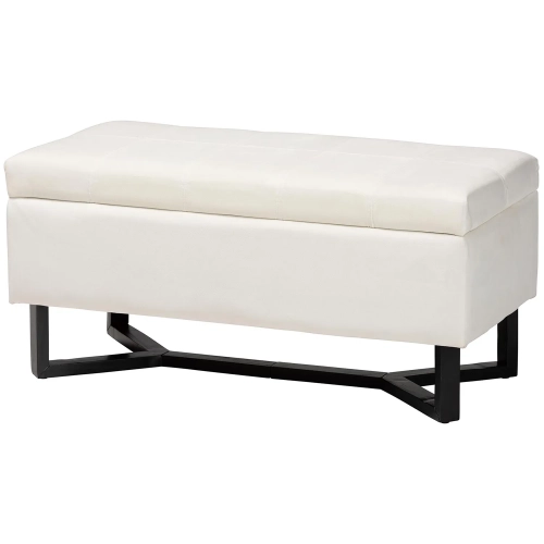 Esther Storage Ottoman in Beige Velvet & Dark Brown Wood