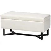 Esther Storage Ottoman in Beige Velvet & Dark Brown Wood