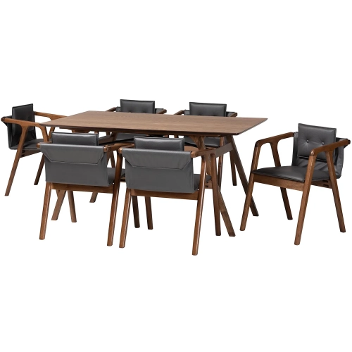 Marcena 7 Piece Dining Set in Gray Leatherette & Walnut Finish