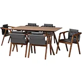 Marcena 7 Piece Dining Set in Gray Leatherette & Walnut Finish