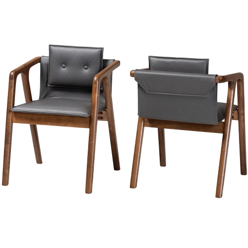 Marcena Dining Chair in Gray Leatherette & Walnut Finish (Set of 2)