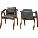 Marcena Dining Chair in Gray Leatherette & Walnut Finish (Set of 2)