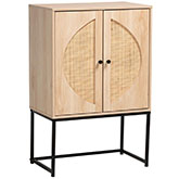 Ardon 2 Door Storage Cabinet in Light Wood, Rattan & Black Metal
