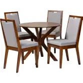 Eira 5 Piece Dining Set in Grey Fabric & Walnut Brown Finish Wood