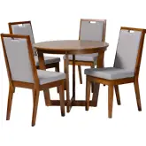 Ana 5 Piece Dining Set in Grey Fabric & Walnut Brown Wood