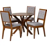 Mana 5 Piece Dining Set in Tufted Grey Fabric & Walnut Brown Finish Wood