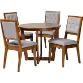 Kala 5 Piece Dining Set in Tufted Grey Fabric & Walnut Brown Wood