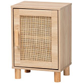 Maclean 1 Door End Table in Natural Finish Wood & Rattan