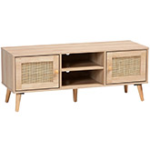 Sebille 2 Door 47" TV Stand in Light Brown Wood & Natural Rattan