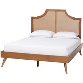 Rodolfo Queen Platform Bed w/ Rattan Headboard in Ash Walnut Finish Wood