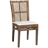 Laluna Dining Chair in Grey Wash Rattan, Mahogany & White Fabric (Set of 2)