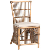 Kim Dining Chair in White Fabric & Natural Brown Rattan (Set of 2)