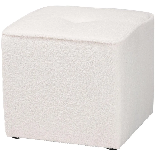 Isaiah Ottoman in Tufted Ivory Boucle Fabric & Black