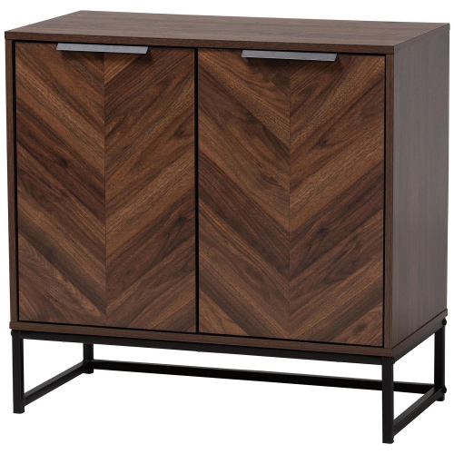 Sadia Storage Cabinet in Walnut Brown Finish Wood & Black Metal