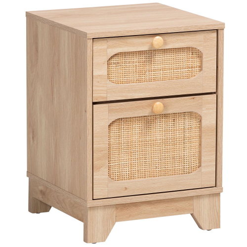 Elsbeth 1 Drawer End Table in Light Brown Finish Wood & Natural Rattan