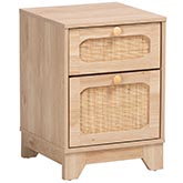 Elsbeth 1 Drawer End Table in Light Brown Finish Wood & Natural Rattan