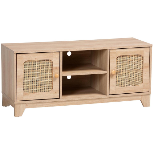 Elsbeth 2 Door 43" TV Stand in Light Brown Finish Wood & Natural Rattan