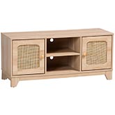 Elsbeth 2 Door 43" TV Stand in Light Brown Finish Wood & Natural Rattan