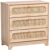 Elsbeth 3 Drawer Storage Cabinet in Oak Brown Finish Wood & Natural Rattan