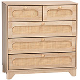 Elsbeth 5 Drawer Storage Cabinet in Oak Brown Finish Wood & Natural Rattan
