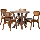 Crystal 5 Piece Round Dining Set in Wood & Synthetic Rattan