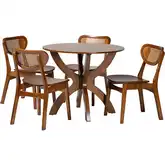 Kenna 5 Piece Round Dining Set in Walnut Brown Finish Wood & PE Rattan