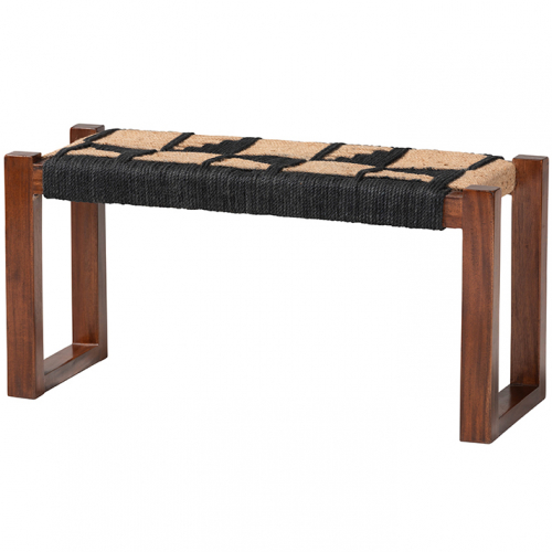 Jerilyn Bench in Navy Blue & Natura Brown Seagrass & Acacia Wood