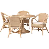 Liam 5 Piece Dining Set in Hand Woven Rattan & Fabric