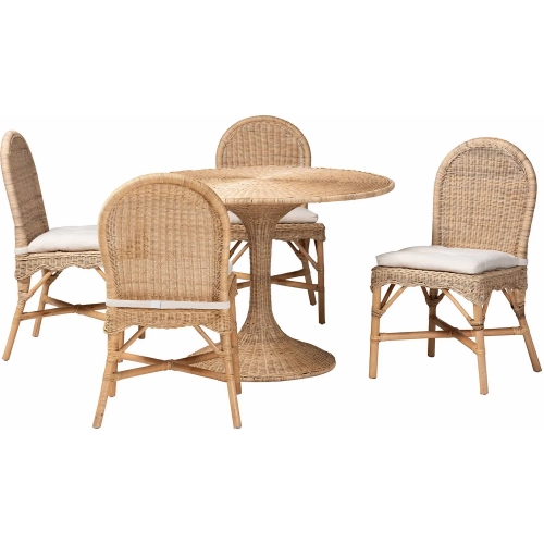 Linda 5 Piece Dining Set Hand Woven Natural Rattan & Fabric