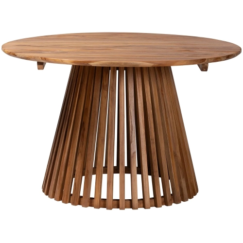 Caribic 47" Round Slatted Dining Table in Natural Brown Acacia Wood