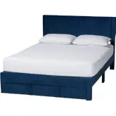 Elora Queen Storage Bed in Navy Blue Pleated Velvet