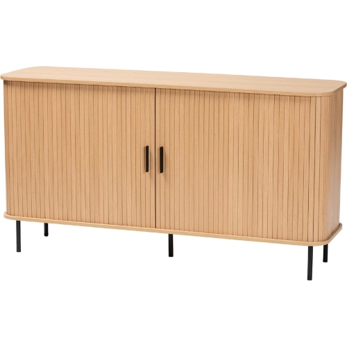 Lucia 55" Sideboard Buffet Cabinet w/ Sliding Tambour Doors in Oak & Black