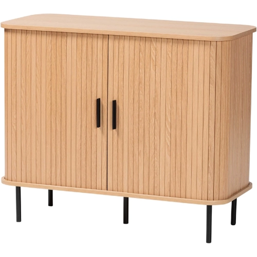 Lucia 35" Sideboard Buffet Cabinet w/ Sliding Tambour Doors in Oak & Black