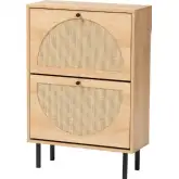 Remus Shoe Cabinet with 2 Flip Doors in Oak Finish, Rattan & Black
