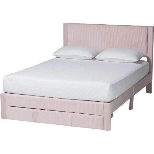 Elora Queen Storage Bed in Light Pink Pleated Velvet