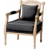 Clemence Accent Chair in Grey Fabric, Rattan & White Wash Wood