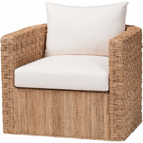 Rhinos Tuxedo Arm Chair in Light Brown Seagrass & White Fabric
