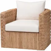 Rhinos Tuxedo Arm Chair in Light Brown Seagrass & White Fabric
