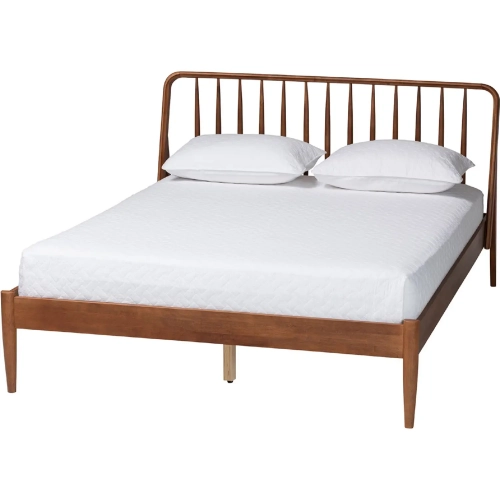 Maeron Queen Platform Bed with Spindle Headboard in Walnut Brown Finish